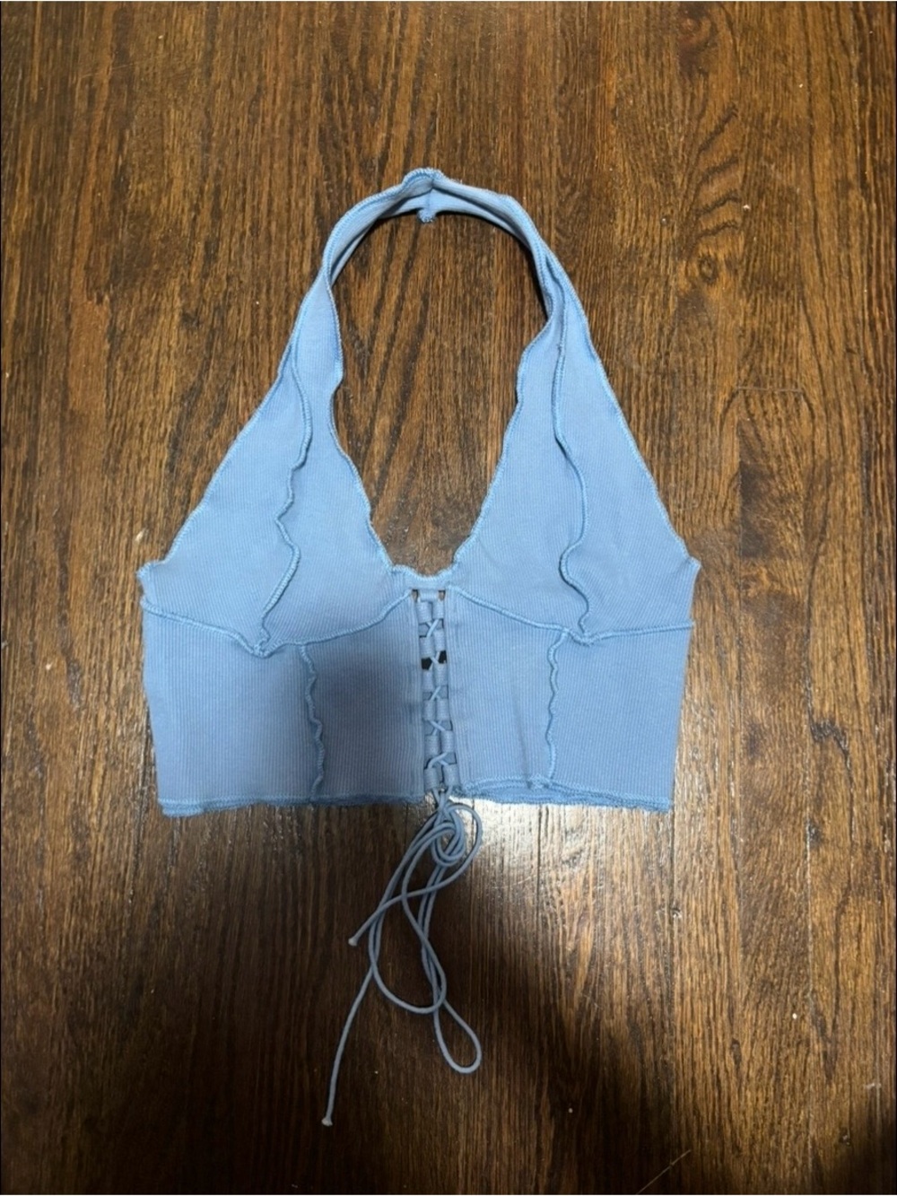 Akira, NWOT Light Blue Halter Lace-Up Cropped Tank Top, Size Small